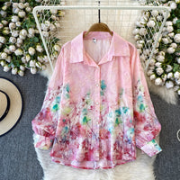 Printed Long-Sleeve Sun-Protective Shirt Womens Loose Mid-Length Coat