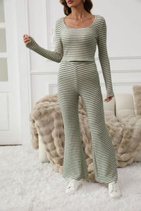 Simple Relaxed-fit Striped Wide-leg Pants Set