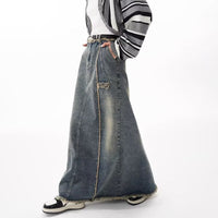 American Style Distressed Raw Edge Denim Skirt Plus Size Women