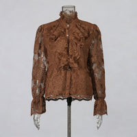 Retro 3D Floral Lace Long-Sleeved Shirt