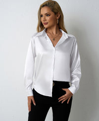 Sleek V-neck Cardigan Shirt In Satin
