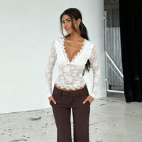 Women's Lace V-neck Long Sleeve Top