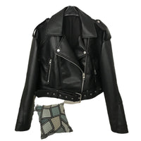Women's Spring And Autumn Lapel Short Fashionable Casual Figure Flattering Leather Coat