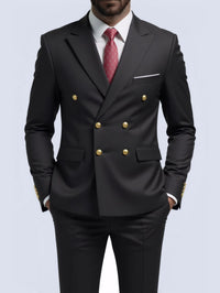 Business Non-Iron Two-Piece Suit With Double-Breasted Gold Buttons
