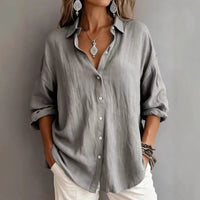 Fashionable Solid-color Long-sleeve Lapel Cardigan Shirt