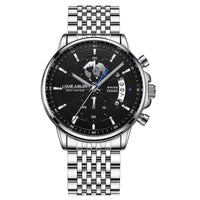 Business Three-eye Timing Leather Luminous Watch Steel Band
