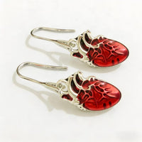 Copper Needle Retro Fashion Design Red Beating Heart Earrings Pendant Ear Jewelry