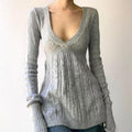 Summer New Fashion Sexy V-neck Leisure Warm Comfortable Sweater Top Women