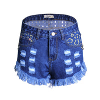 Hot Sale Ripped Loose High Waist Rivet Denim Shorts Printed Pants