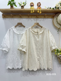 Turn-down Collar Japanese-style Cotton-linen Short-sleeve Shirt