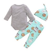 Grey Cartoon Print Long Sleeve Romper Hat Set
