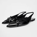 Closed Toe Sandals Women's Black Cross Strap Patent Leather Flat Casual Mules