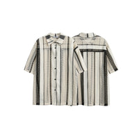 Japanese-style Retro Striped Hollow Contrast Color Mesh Loose Short Sleeve Shirt
