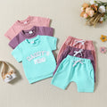 Printed Short-sleeved Top Solid Color Shorts Summer Two-piece Set