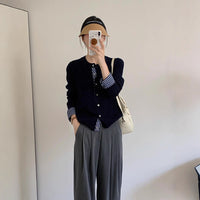 College Retro Style Fake Two-piece Knitted Cardigan Base Women's Sweater Coat