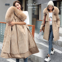Long Style Large Fur Collar Fleece Lined Cotton Jacket Down Cotton Coat Outerwear