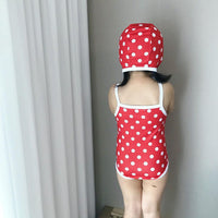 Baby Girl Polka Dot Sling Swimsuit With Hood
