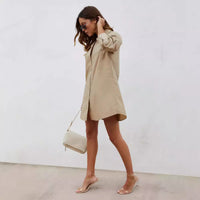 Autumn Simple Loose Long-Sleeve V-Neck Button-Up Shirt Womens Clothing