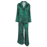 Womens Light-Luxury Printed Long-Sleeve Pajama Set With Pants