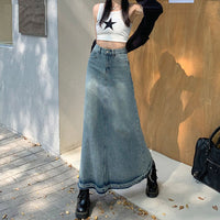 Women's Frayed Denim Skirt Retro Blue