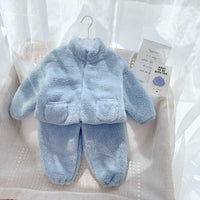 Fleece Lined Padded Warm Keeping Home Wear Two-piece Set