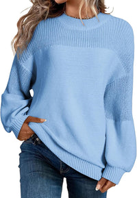 Solid Color Lantern Sleeve Pullover Round Neck Sweater