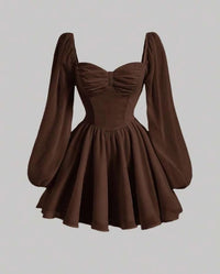 Figure-flattering A-line Mini Dress With Puffed Sleeves