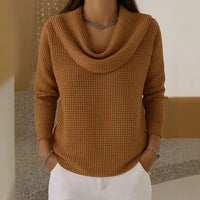 Women's Casual Loose Fashion Solid Color Waffle Long Sleeve Top