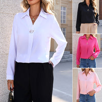 Long-sleeve Versatile Fashionable Elegant V-neck Womens Top