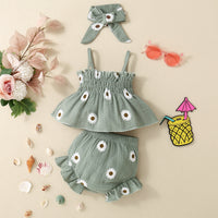 Infant Sunken Stripe Suspender Skirt Shorts Headscarf Three-piece Set