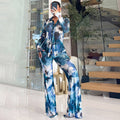Womens Printed Cardigan And Wide-Leg Pants Set
