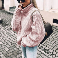 Curled High Neck Bat Sleeve Knitted Sweater