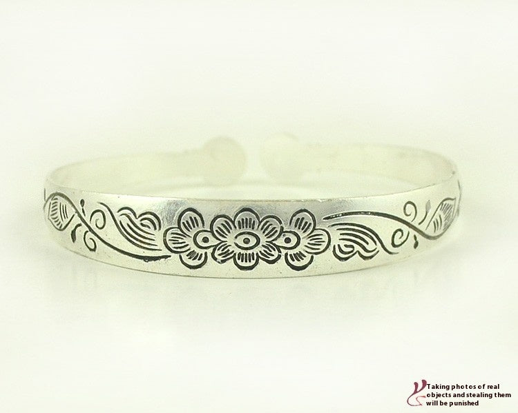 Retro Tibetan Silver Elephant Carved Bracelet Carving Dragon And Phoenix