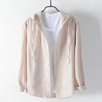 Men's Cotton And Linen Casual Hooded Long-sleeved Shirt