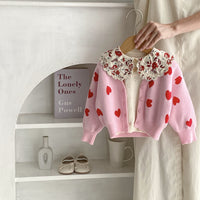 Autumn Baby Girl Infant Children's Pink Heart-shaped Large V-neck Knitted Coat Cardigan Cute Sweater