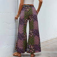 Lace-up Printed Elegant High-waisted Wide-leg Pants Women