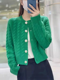High Waist Thickened Round Neck Twist Soft Glutinous Knitted Cardigan Sweater