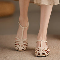 Women's T-shaped Solid Color Flat Sandals