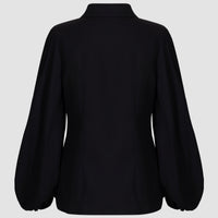 Black Oversized Collar Balloon Sleeve Shirt
