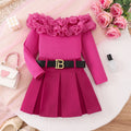 Long-sleeved T-shirt Solid Color Skirt Belt Three-piece Set