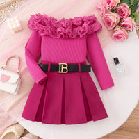 Long-sleeved T-shirt Solid Color Skirt Belt Three-piece Set