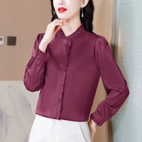 Temperament Long Sleeve Stringy Selvedge Stand Collar Top