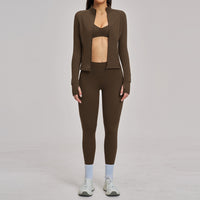 Brushed Zipper Casual Set For Women