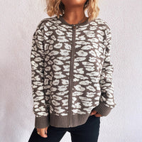 Fashion Color Contrast Knitted Cardigan Casual Round Neck Zipper Stitching Cloud Sweater