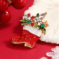 1 Piece Rhinestone-Embellished Women's Brooch - Christmas Boot Design, Gift Lapel Pin