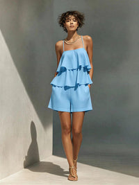 Multi-layer Ruffle Loose Camisole And Shorts Set