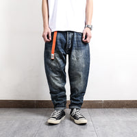 Loose Green Pocket Washed And Splashed Ink Nine-point Straight Jeans Men
