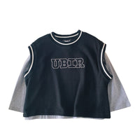 Boys' Spliced Sleeve Two Piece Crew Neck