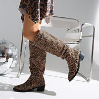 Fashion Square Toe Chunky Heel High Heel Leopard Print Boots