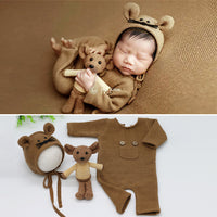 Three-piece Soft Knitted Jumpsuit, Hat, Doll And Mouse